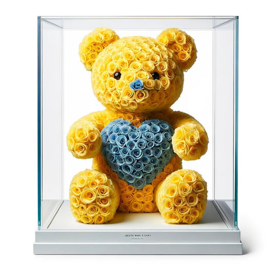 Yellow Rose Bear with Blue Roses Heart - Imaginary Worlds