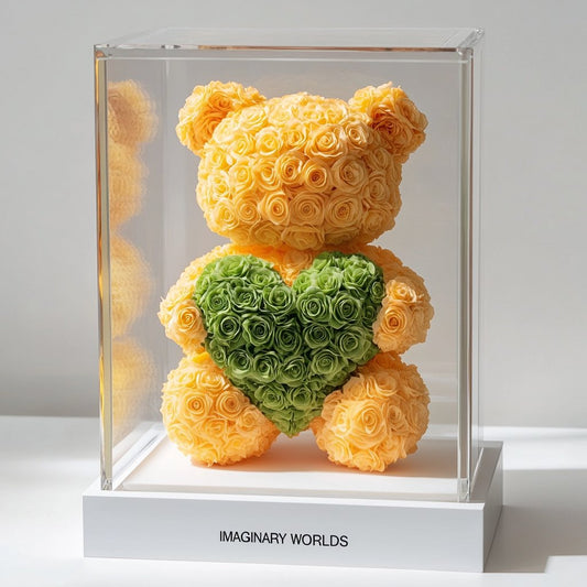 Yellow Rose Bear with Green Roses Heart - Imaginary Worlds