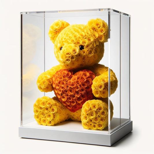 Yellow Rose Bear with Orange Roses Heart - Imaginary Worlds