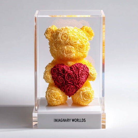 Yellow Rose Bear with Red Roses Heart - Imaginary Worlds