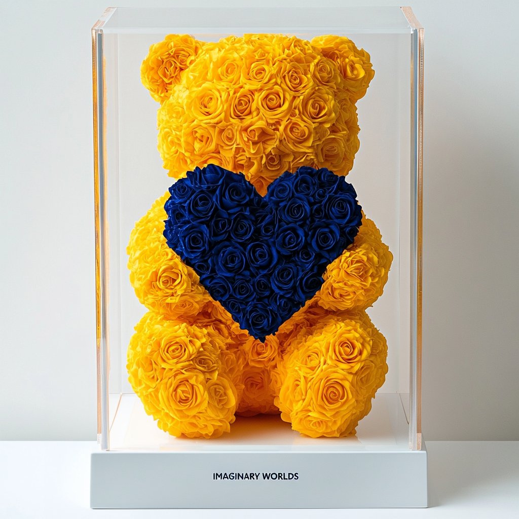 Royal Blue Roses Heart Yellow Rose Bear with Royal Blue Roses Heart – Preserved Roses at ...