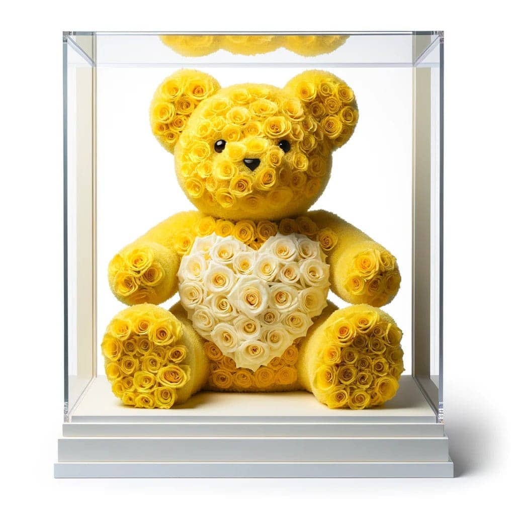 Yellow Rose Bear with White Roses Heart - Imaginary Worlds