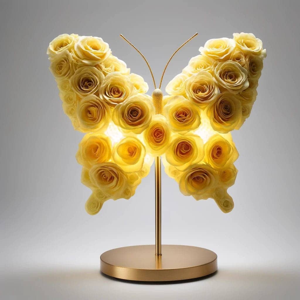 Yellow Rose Butterfly Lamp - Imaginary Worlds