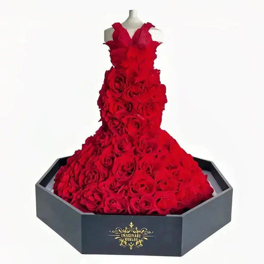 Eternal Elegance: Preserved Rose Mermaid Dress Art Installation - Imaginary Worlds