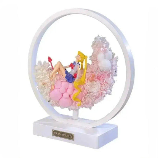 Moonlit Sailor Mercury Pink Flowers Rotating Moon Lamp - Imaginary Worlds