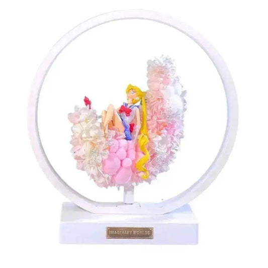 Moonlit Sailor Mercury Pink Flowers Rotating Moon Lamp - Imaginary Worlds
