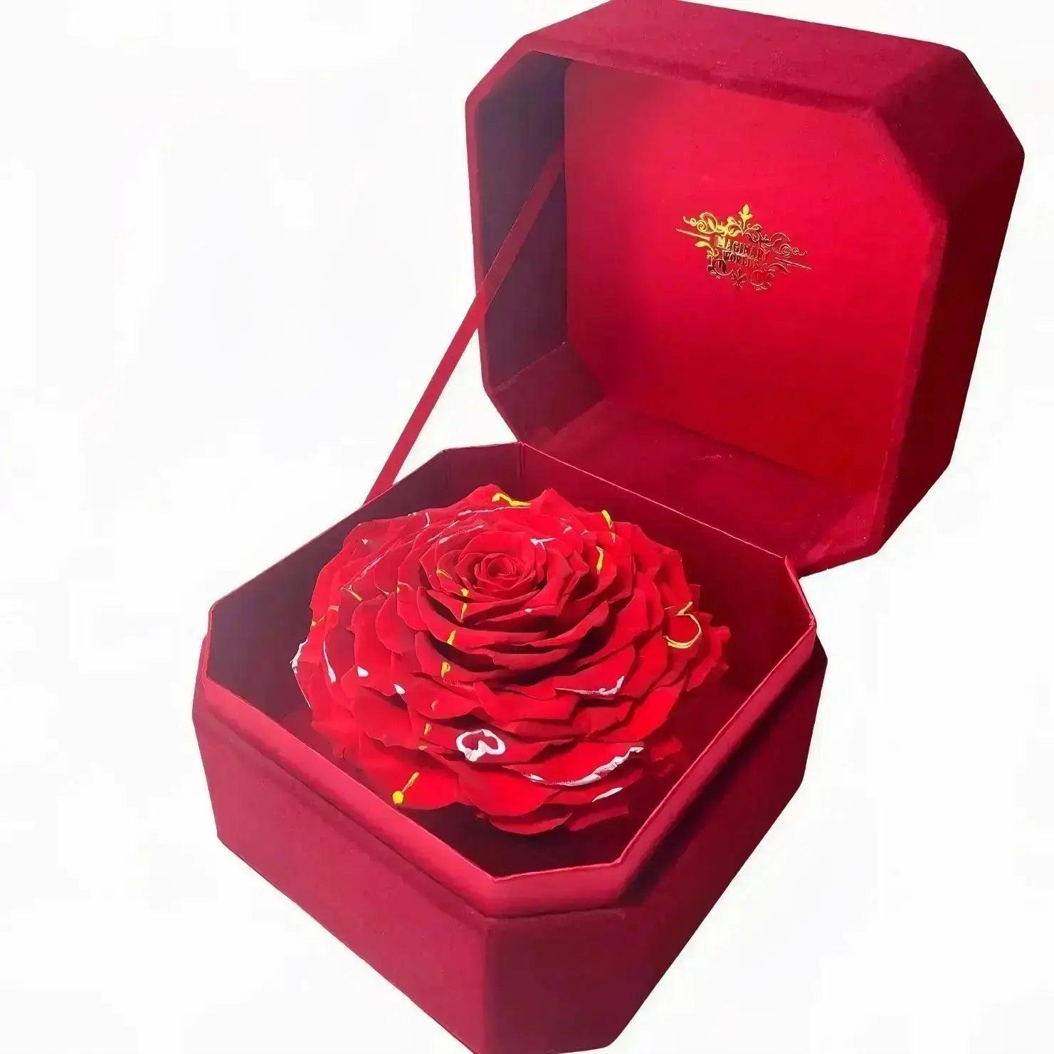 Single Rose Elegance: Luxurious Red Velvet Box Edition - Imaginary Worlds